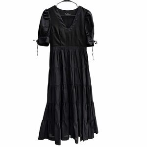 EN SAISON Tiered Puff Sleeve Midi Dress Black Size XS